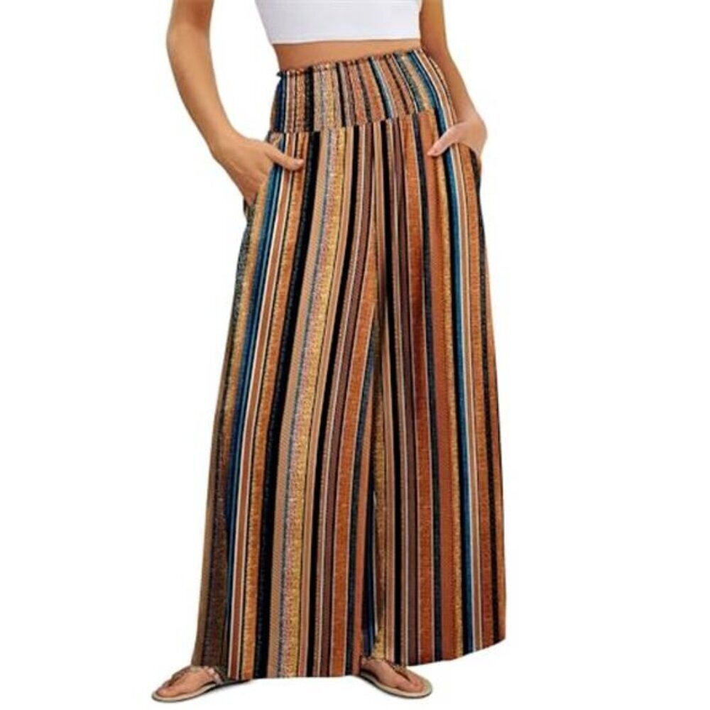 Boho Palazzo Pants Women Wide Leg High Waist Summer